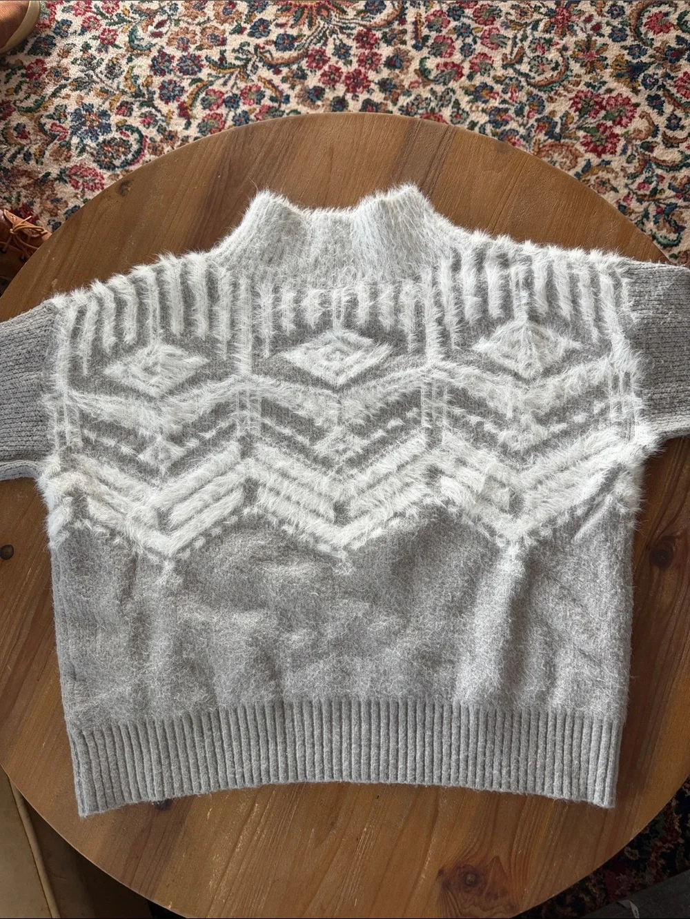 Alya Soft Gray & White Mohair Blend Cowl-Neck Sweater